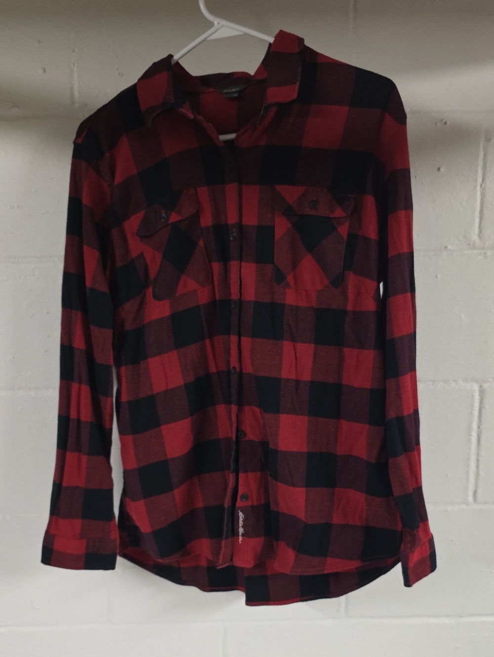 Eddie Bauer Red and Black Plaid Button-Down Shirt